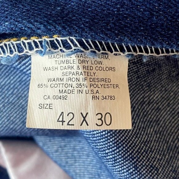 Vintage Lee Men's 42 x 30 Dark Wash Blue Denim Straight Leg USA Retro Cotton - Picture 6 of 6